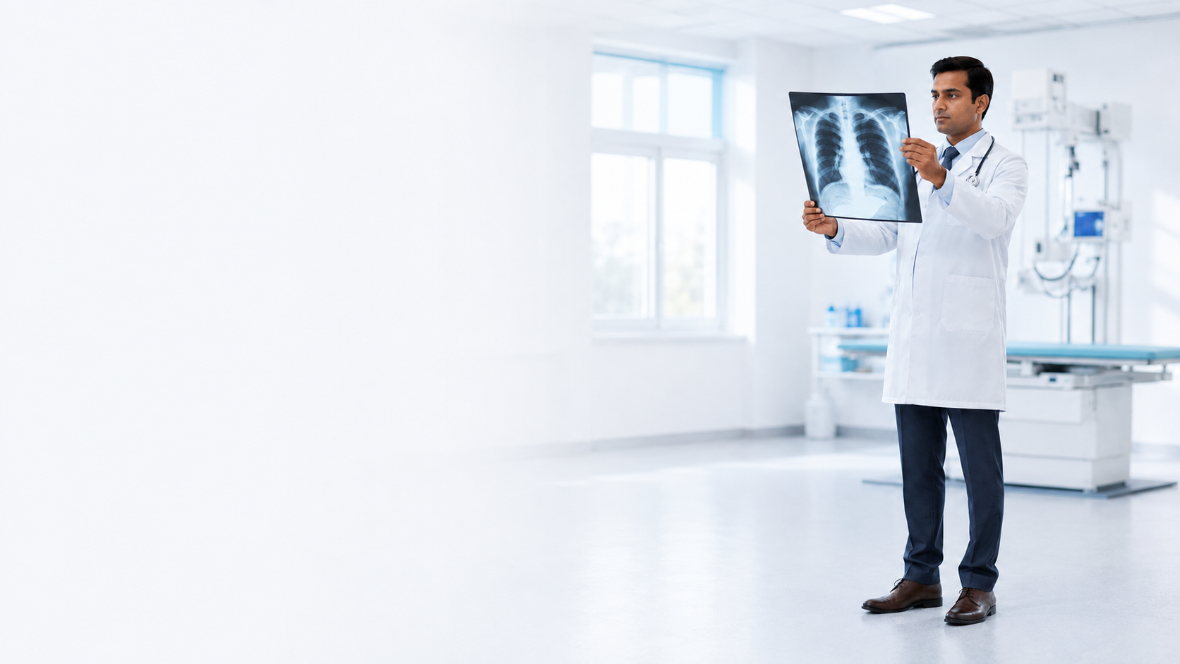 Radiologist reviewing a chest X-ray in a modern diagnostic clinic in Indore