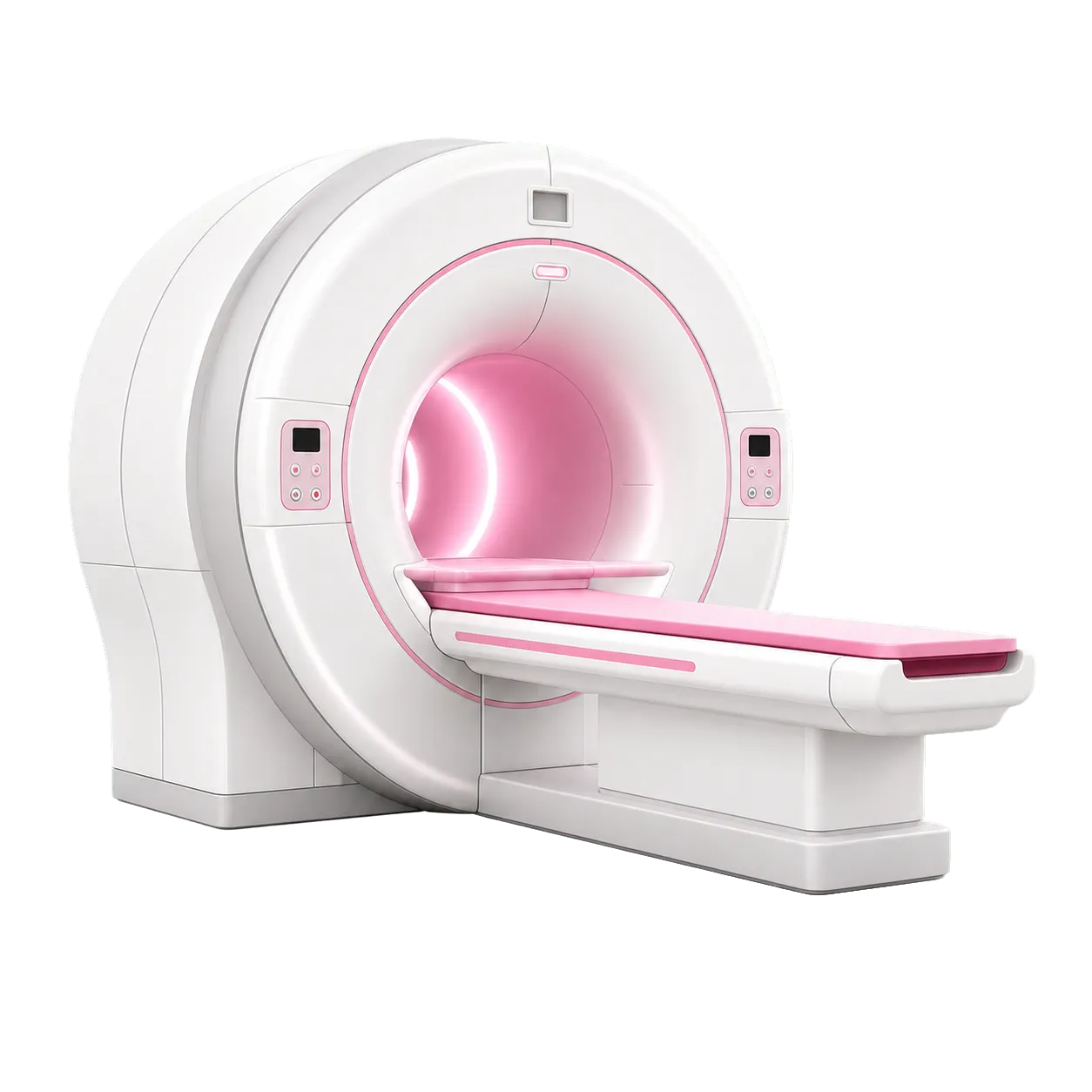 Modern MRI scanner with pink accent lighting