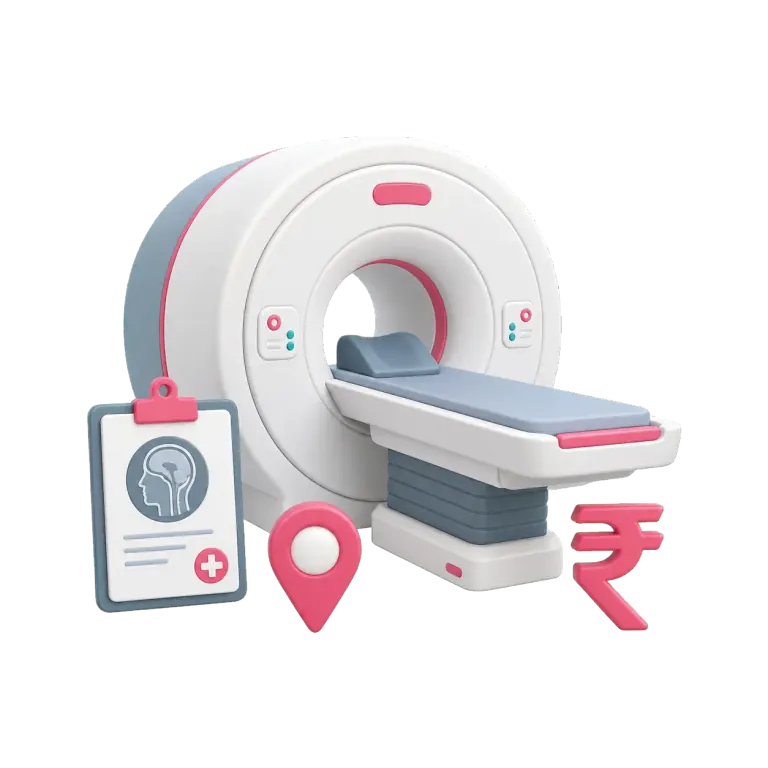 MRI scanner with prescription, location, and pricing symbols