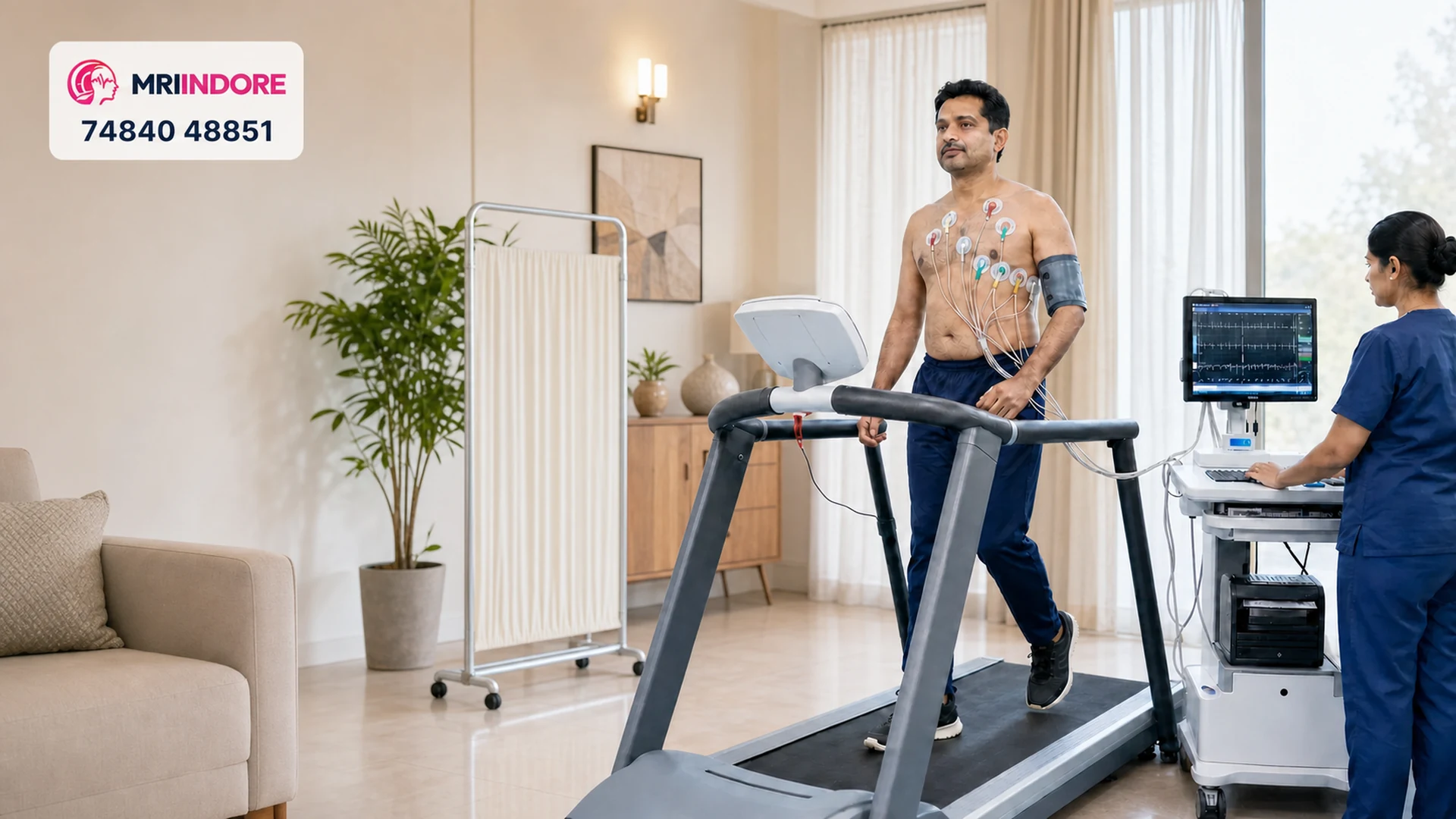 Patient undergoing a supervised treadmill test in Indore